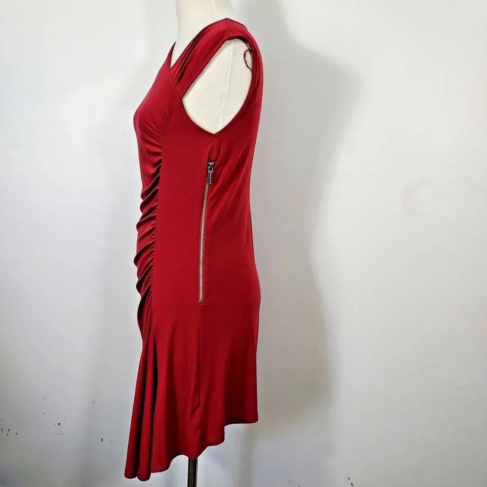MICHAEL Michael Kors Dress Red Sleeveless Asymmetrical Ruched Womens Size 12P